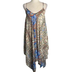 Japna Sleeveless Handkerchief Dress S Cream Geometric Lined Adjustable Straps